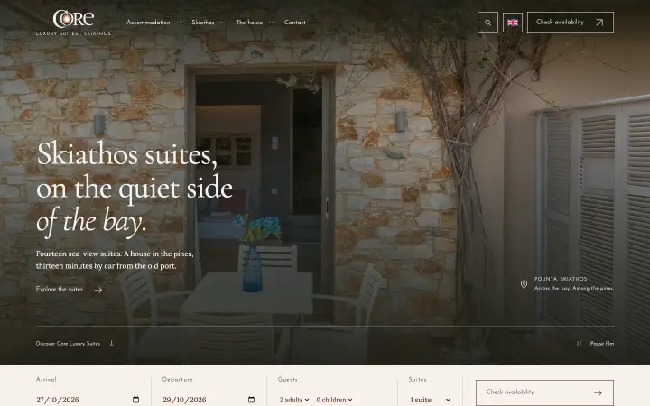 The Core Luxury Suites homepage.